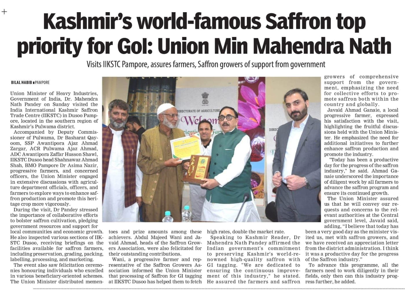 Press: Kashmir's world-famous saffron a top priority for GoI